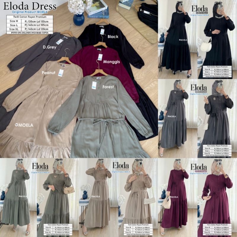 Eloda Dress Gamis Polos Jumbo Allsize Busui Premium Cotton Rayon Original Moela Berlabel