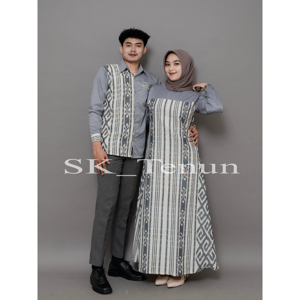 GAMIS COUPLE TENUN SHSYA PUTIH ABU KONDANGAN PREWEDDING - BAJU COUPLE TENUN PASANGAN