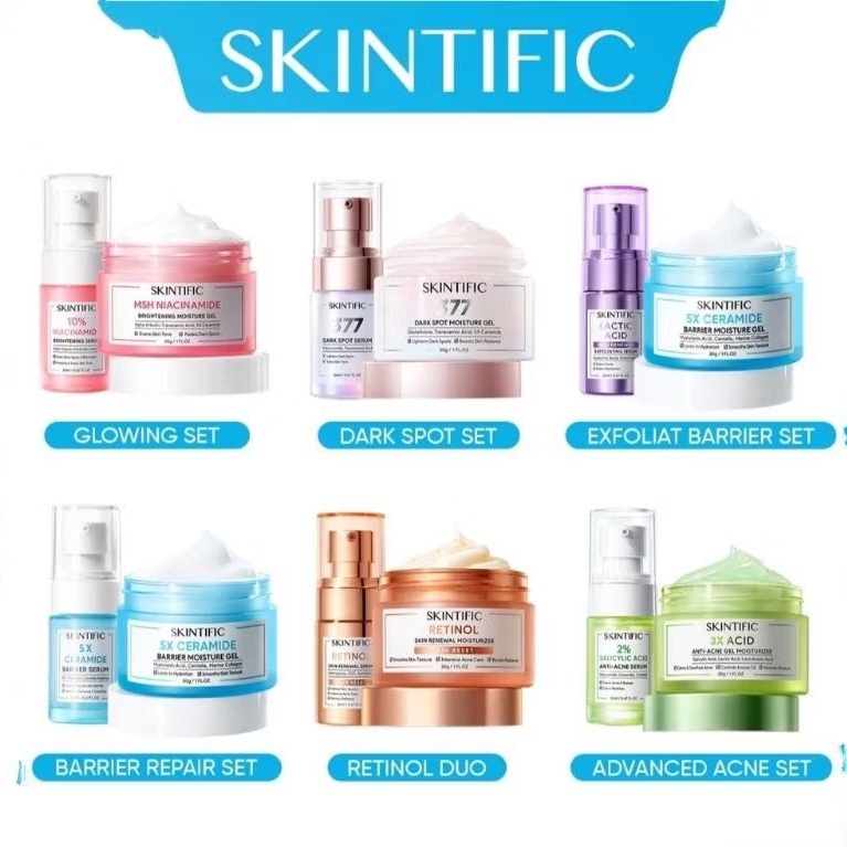 Paket Skincare SKINTIFIC 2pcs | Moisturizer + Serum Brightening Serum Acne Glowing Barrier Exfo Peel