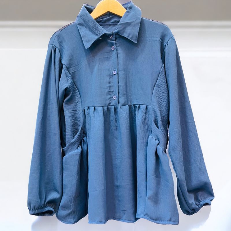 KEMEJA BLOUSE ATASAN CRINGKLE WANITA TANGAN KARET