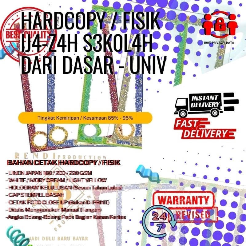 

(Blangko+Hologram Saja) HardCopy Cetak Ulang/Pembuatan, Perubahan, Perbaikan Dokum3n - Bisa Custom