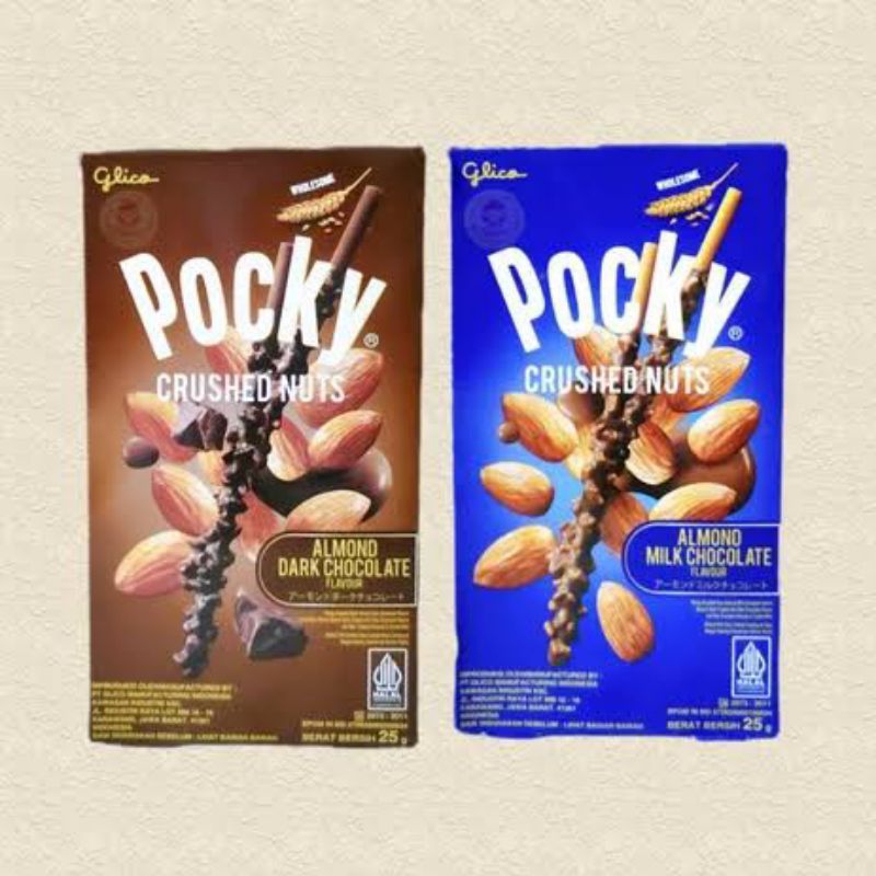 

Pocky Crushed Nuts Biskuit Stik Almond Dark Cokelat 25g dan Almond Cokelat Susu 25g