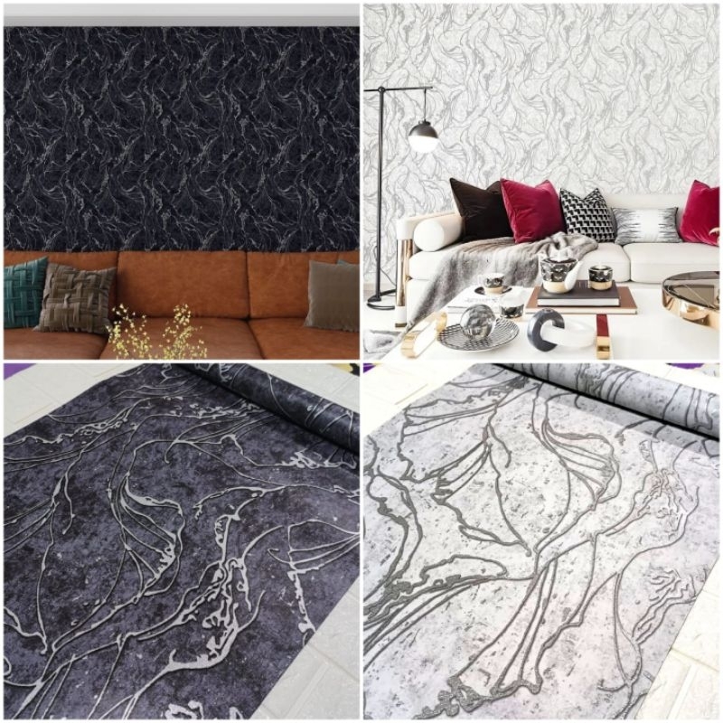 NEW Wallpaper Sticker Dinding Motif Mural Hitam Putih Dekorasi Ruangan Ruang Tamu Kamar Tidur Mewah 