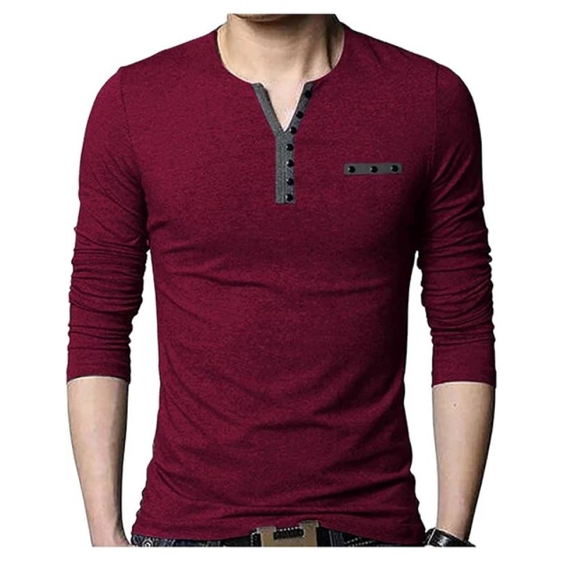 kaos kancing hanley v neck lengan panjang