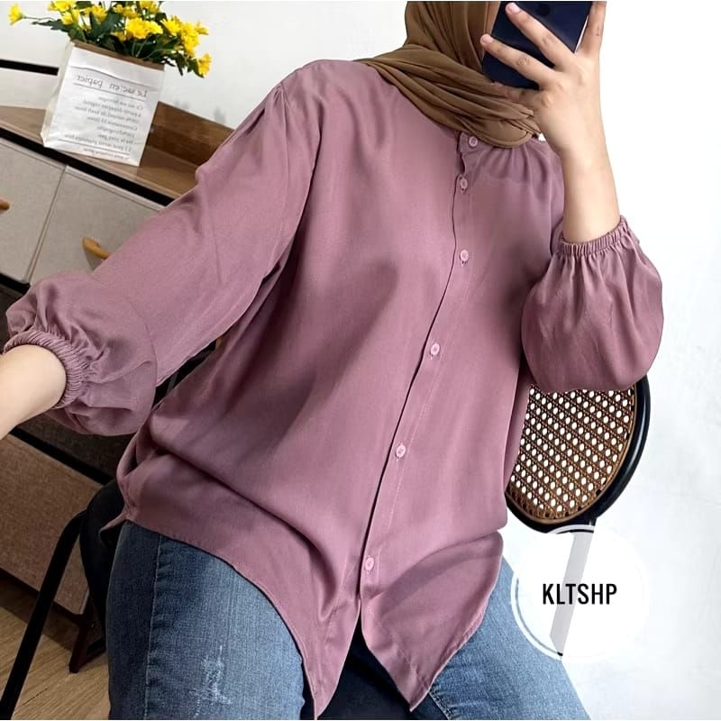 ATASAN BLOUSE RAYON POLOS | ATASAN KEMEJA WANITA TANGAN KARET