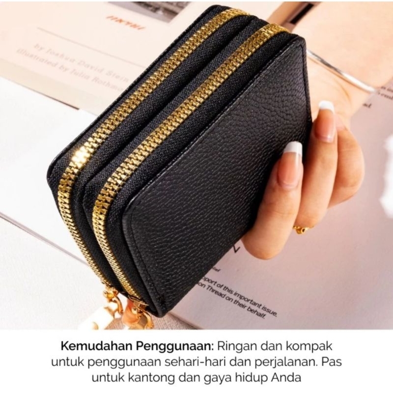 Dompet Lipat Wanita 2 Resleting Dompet Wanita Kulit Lenia Kecil Slot Kartu Uang Koin