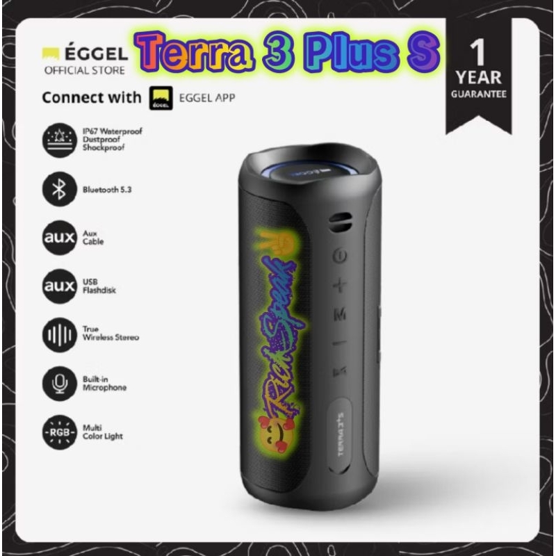 EGGEL TERRA 3 PLUS S WITH RGB LIGHT SHOW SPEAKER BLUETOOTH PORTABLE