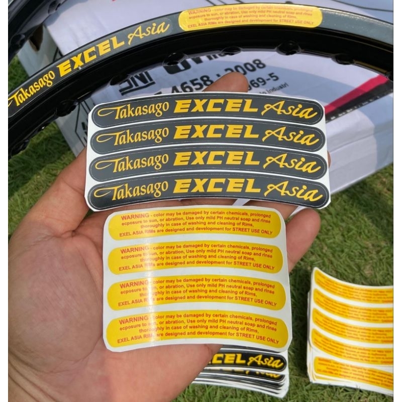 STIKER VELG TAKASAGO EXCEL ASIA DAN WARNING STIKER IMPORT KUALITAS TERBAIK TAHAN AIR, PANAS DAN TIDA