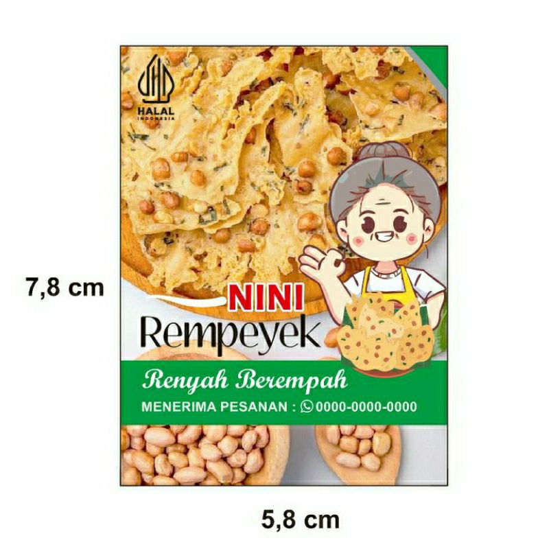 

STIKER PRODUK KERIPIK PEYEK MAKANAN isi 32 pcs ukuran 5,8 x 7,8 cm