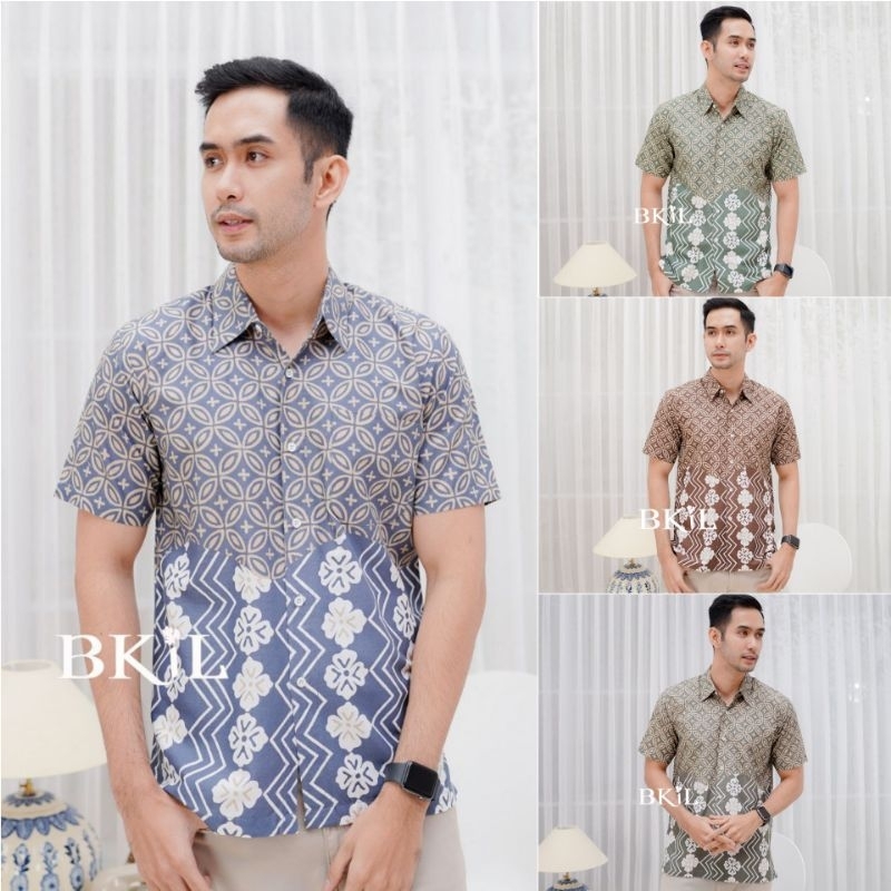 Hem Batik Kawung Kombinasi Motif Bunga Kemeja Pria Batik Soft Modern