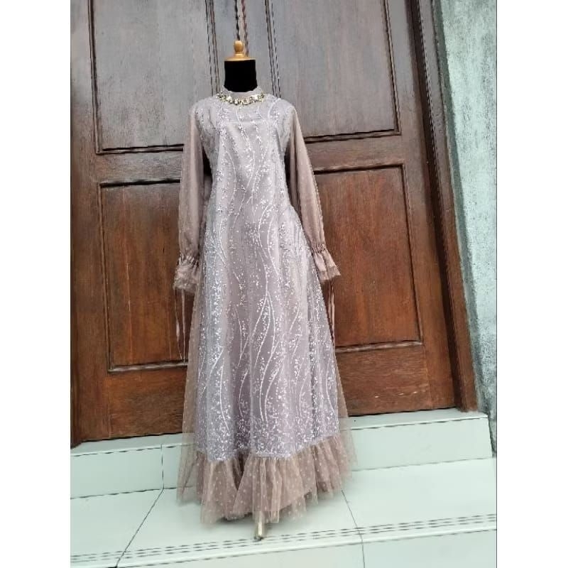 Baju lamaran, gamis brokat, baju bridesmaid,baju kondangan, gamis tile, dress panjang, baju syari