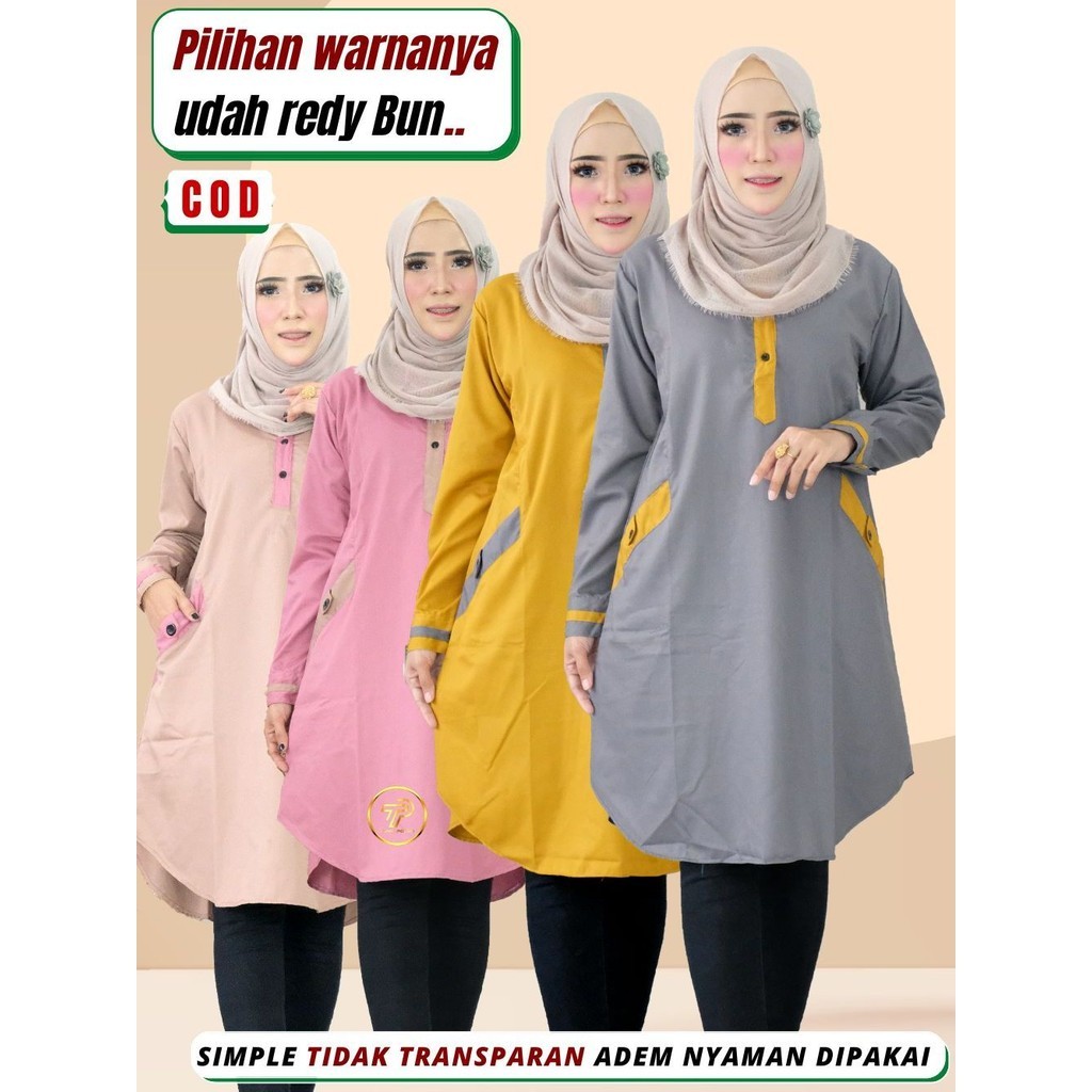 Baju Atasan Tunik Wanita Bahan Katun Toyobo Premium Terbaru Kekinian Kombinasi Warna Santri putri A3