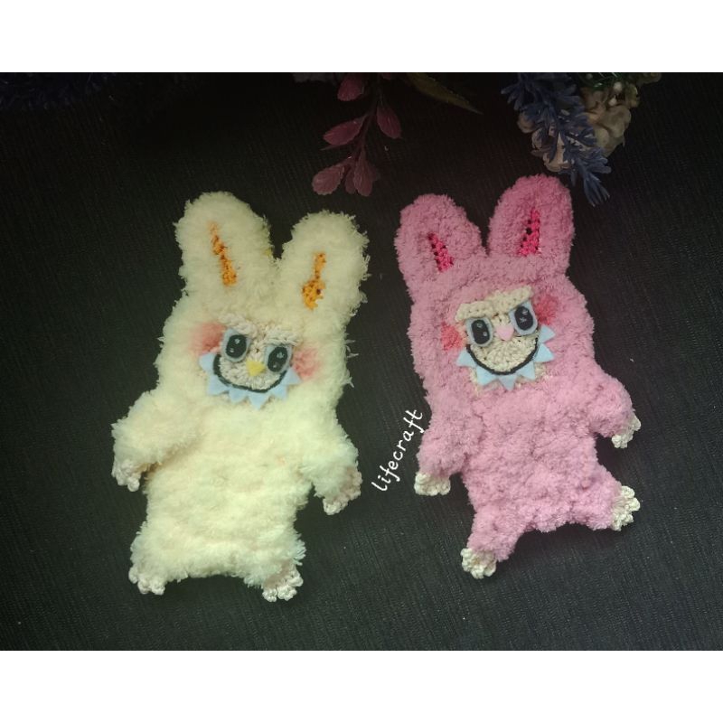 Aplikasi Labubu rajut hiasan tempel rajut