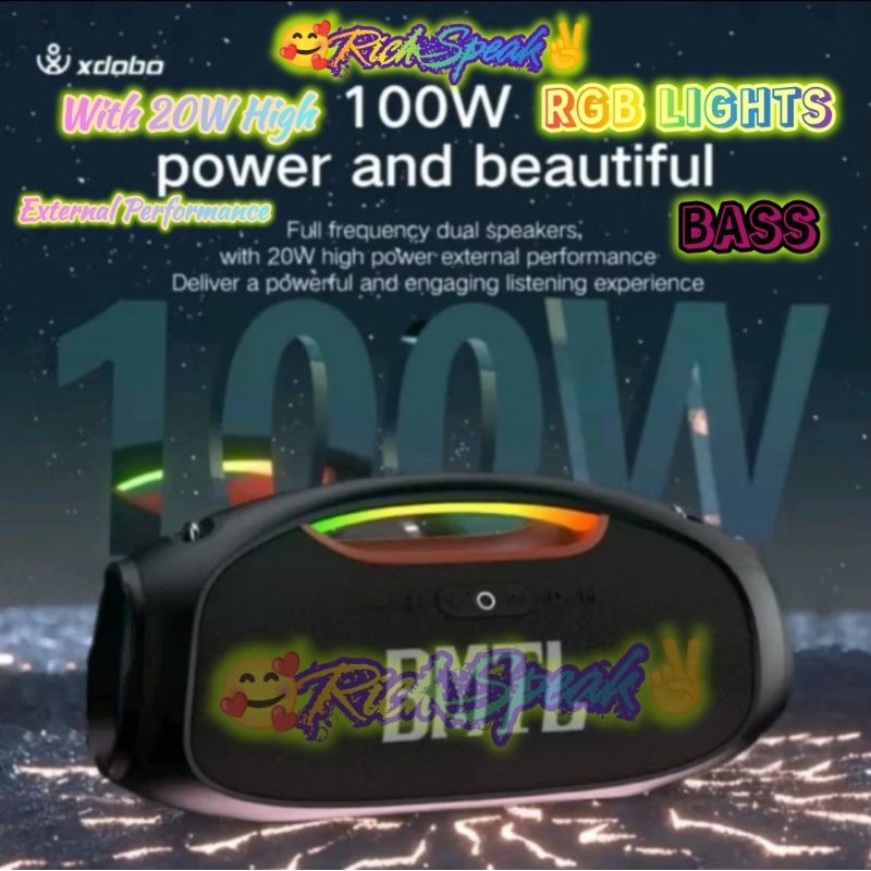 XDOBO BMTL BOOM 100W POWER AND BEAUTIFUL DEEP BASS RGB LIGHT PARTY IPX6 SPEAKER BLUETOOTH 5.3
