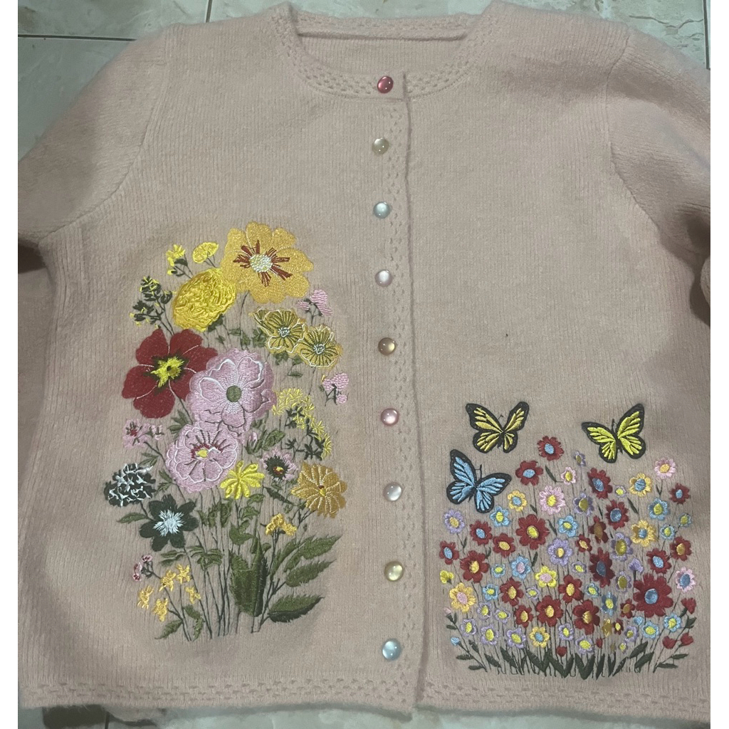 cardi bunga rajut peach
