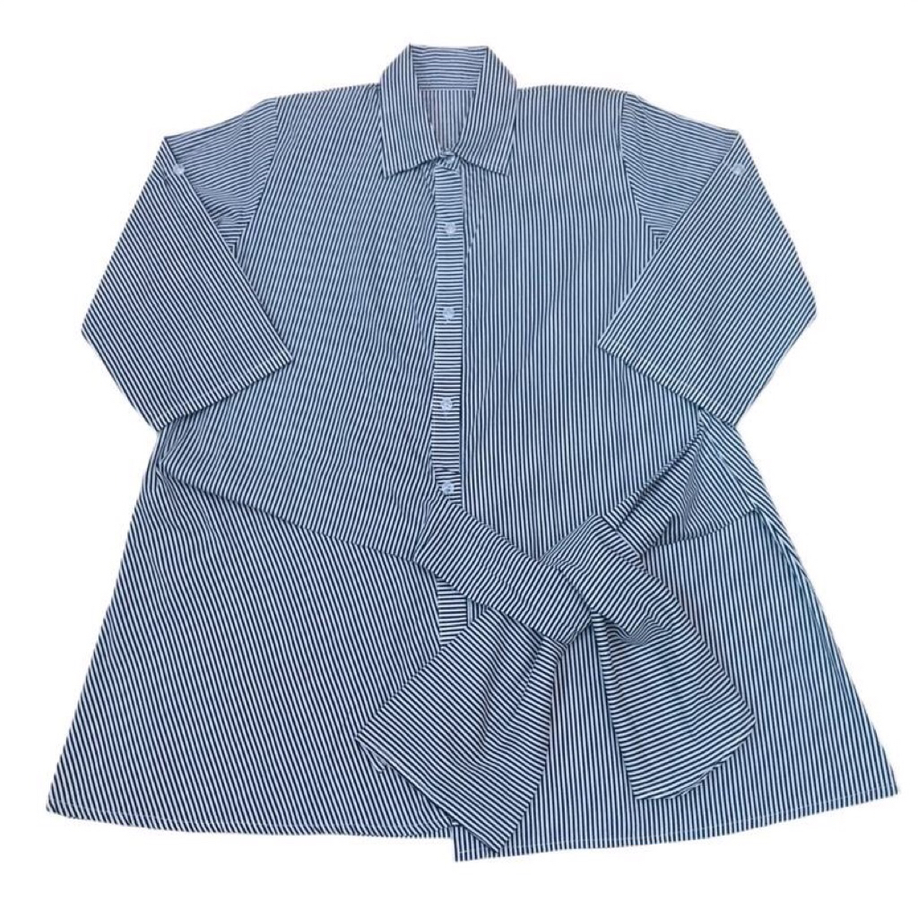 Blouse Kemeja Motif Garis Ikat Depan Wanita