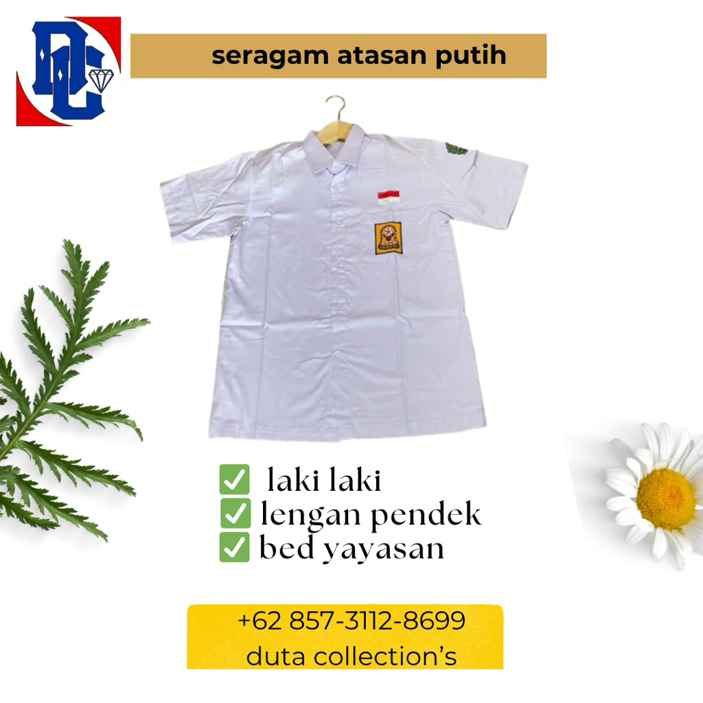 SERAGAM SEKOLAH - SERAGAM ATASAN PUTIH SLTP LENGAN PENDEK- KAIN TEBAL OXFORD