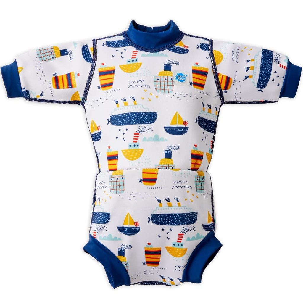 Splash About Happy Nappy Wetsuit, Swimsuit for Babies & Toddlers with Built-in Swim Diaper (Tug Boat