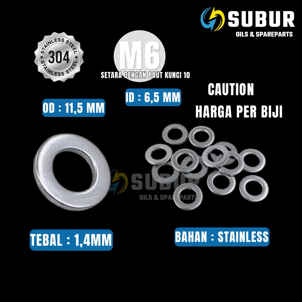 Ring STAINLESS M6 || Setara untuk Baut Kunci 10 Lebar 12 mm