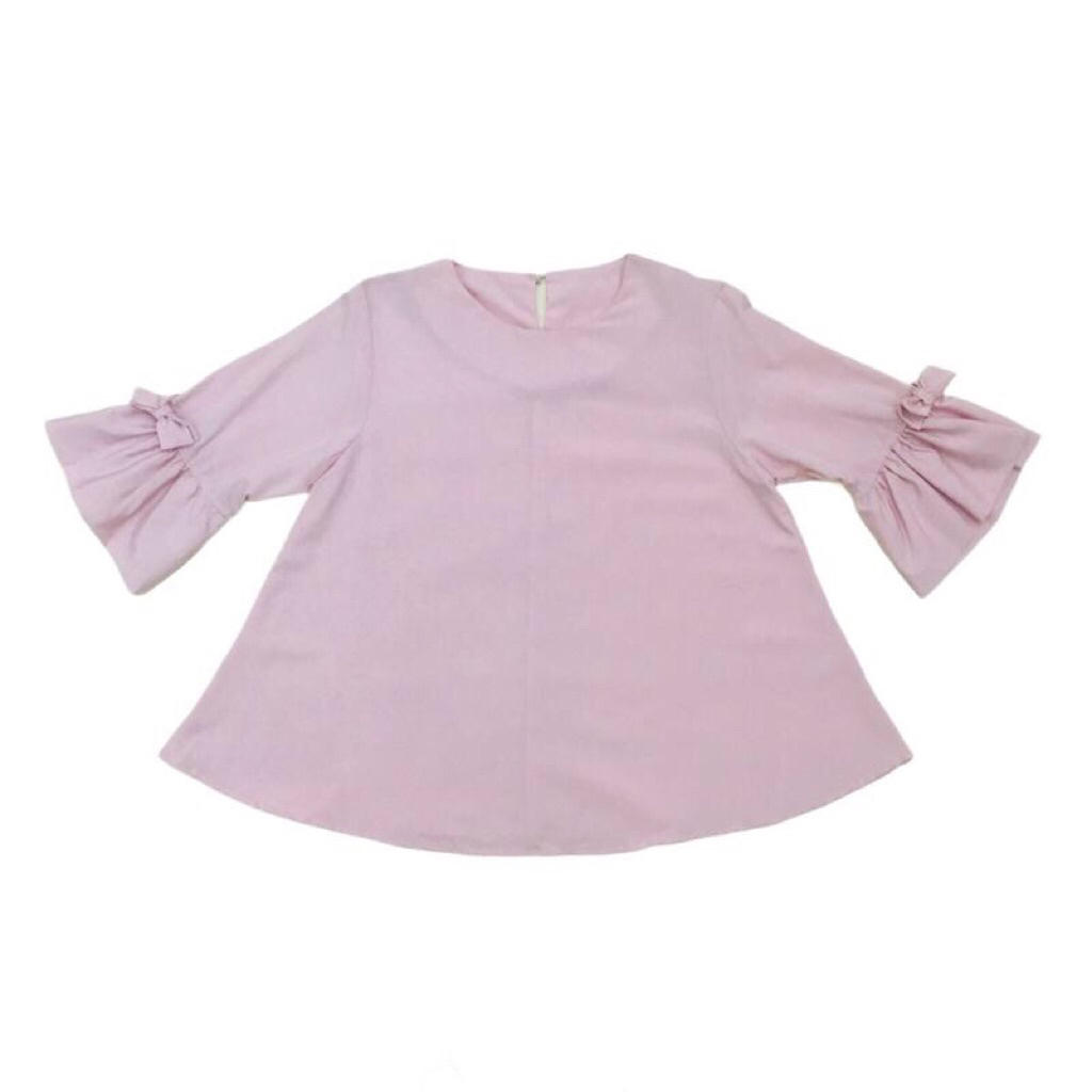 Blouse Soft Pink Polos Lengan Bell Wanita