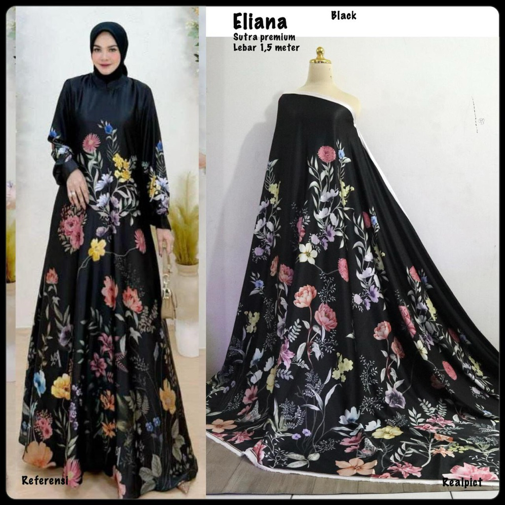 KAIN ARABIAN SILK | ELIANA | motif pinggir | kain motif bunga | kain gamis | bahan gamis | bahan ser