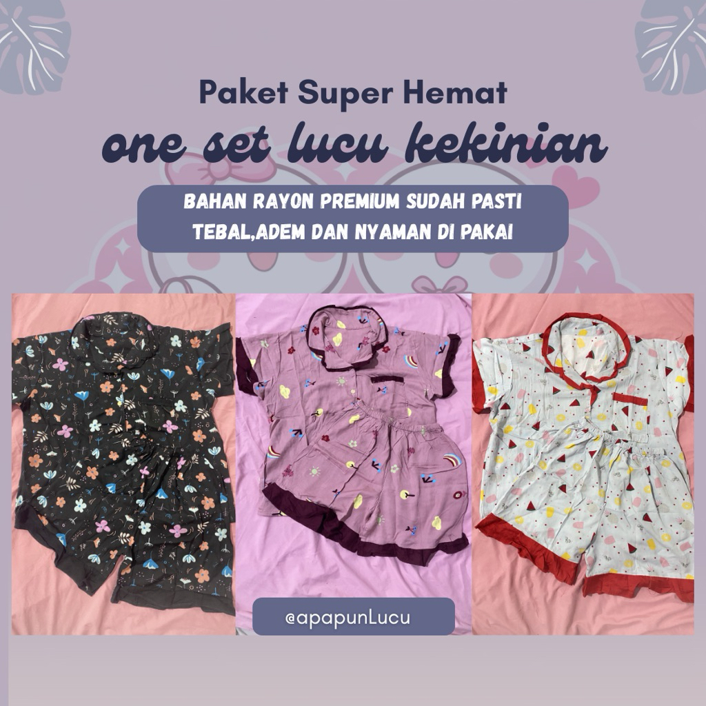 Setelan wanita lucu kekinian/Baju tidur wanita motif lucu/One set baby doll wanita/Piyama motif wani