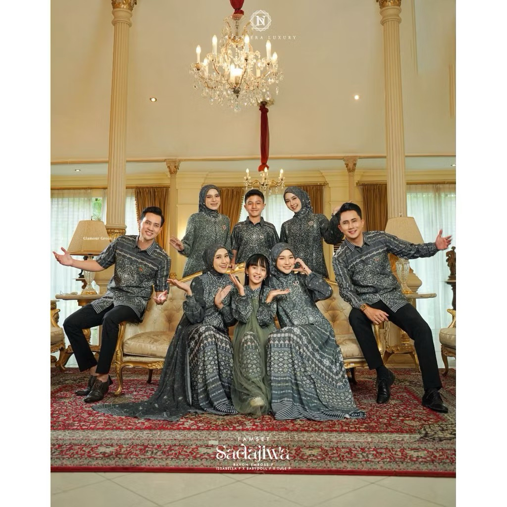 (FREE SCARF)SADAJIWA FAMSET MIDI STYLE 4 NADHEERA LUXURY//GLAMOUR GREEN//DRESS KEKINIAN LEBARAN 2026