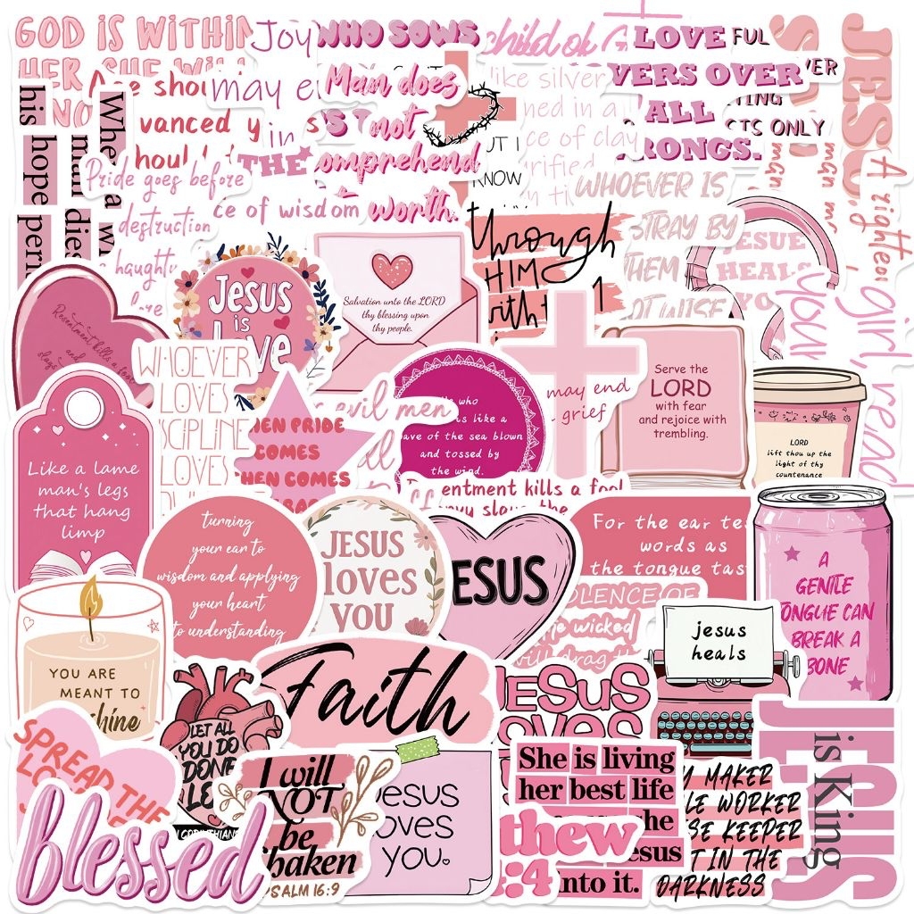 Stiker Rohani Pink / Stiker Ayat Alkitab / Pink Bible Verse Stickers / Christian Gift / Hadiah Rohan