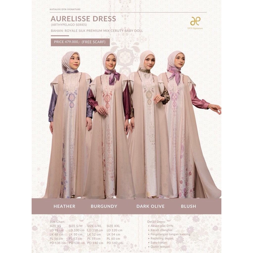 Dyn Clothingline Aurelisse Dress ori by Dyn free scarf | Gamis premium mewah | Gamis kondangan | Gam