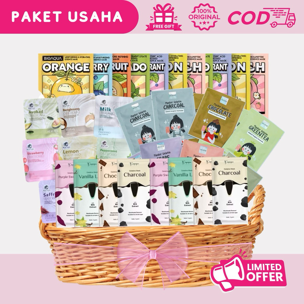 PAKET USAHA [30 PCS] Peel Off Masker Wajah Gelatin Komedo Parfume Murah untuk Kado Ulang Tahun Hadia