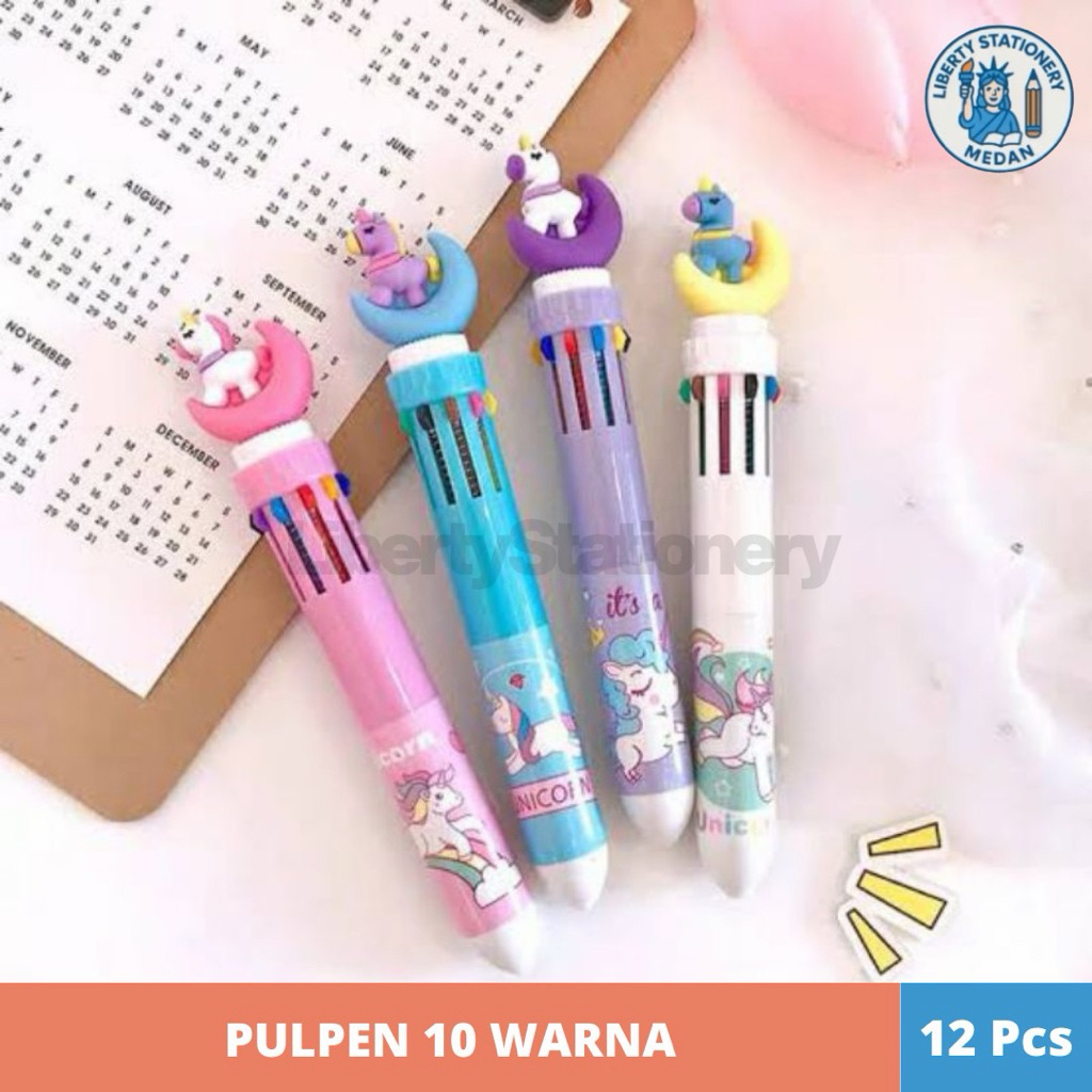Pulpen 10 Warna Unicorn 10 in 1 | Pulpen Multi Color Anak | Pulpen Lucu Sekolah Kantor 12 Pcs
