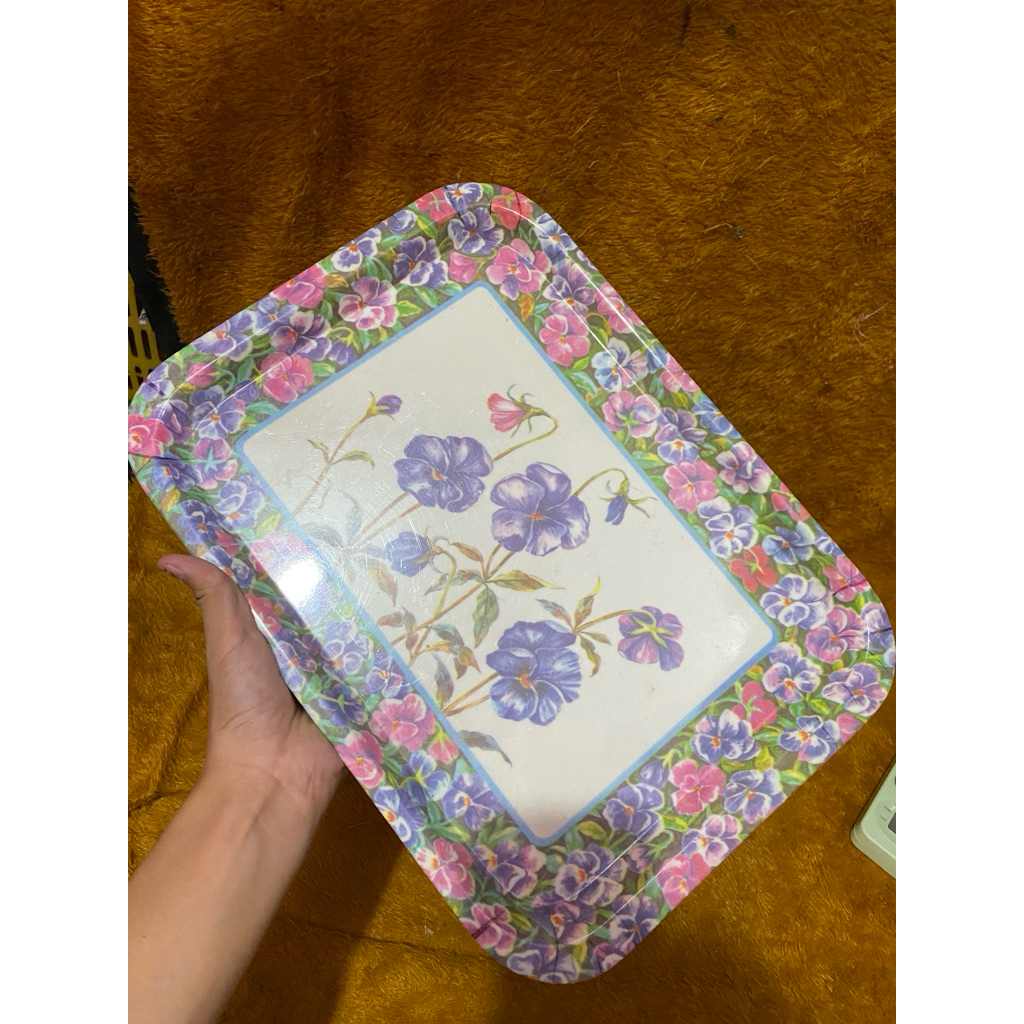 PL nampan melamin motif bunga warna biru 36x26cm TH KT03