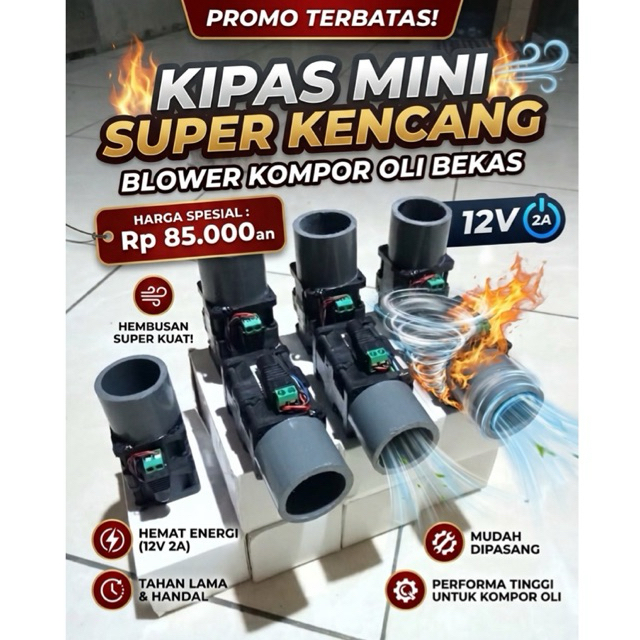 Kipas mini Blower Kompor Oli Paket Lengkap Super Kencang 12volt Cocok Untuk Pendingin Blower Kompor 