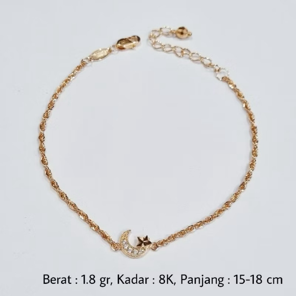 B11 KO- GELANG KOREA BULAN BINTANG UBS 1.8GR KADAR 375 8K PANJANG 15-18CM