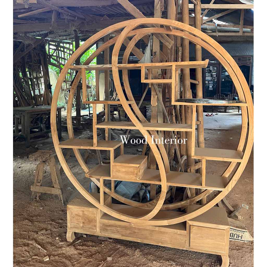 Ready Stock | partisi bulat shaolin kayu jati | lemari hias ruangan | sekat ruang minimalis