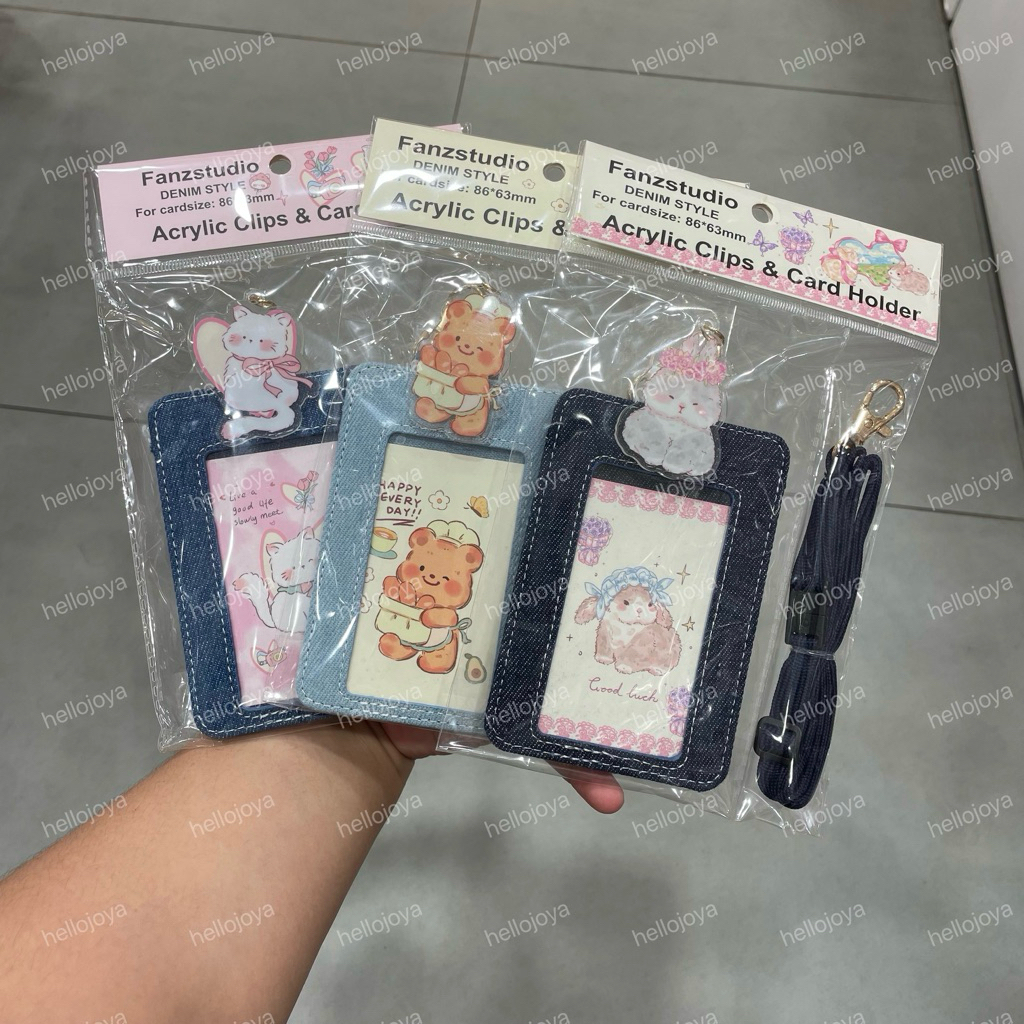 [ready stocks] photocard holder cahol denim acrylic clips fanzstudio kpop card holder lanyard