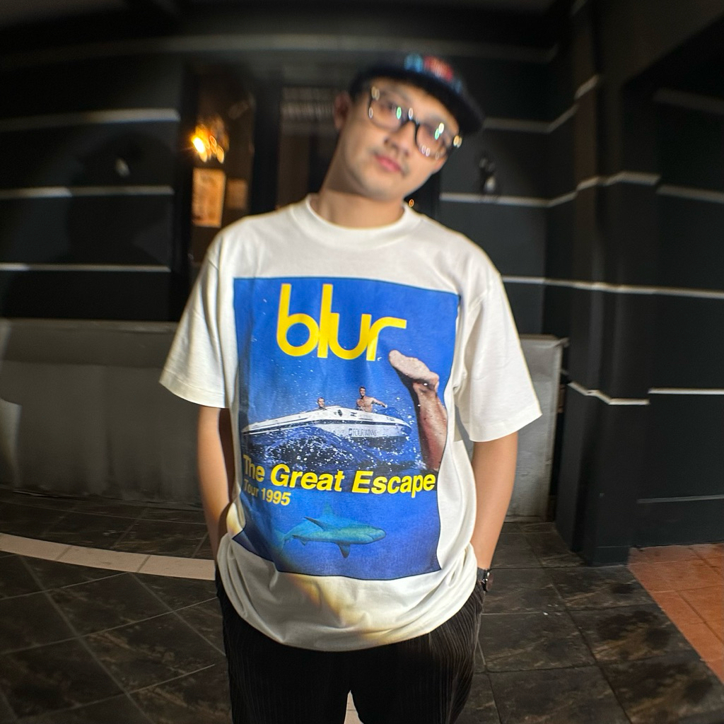 Kaos Band Blur - The Great Escape Tour 1995 Tshirt Broken White Vintage Look