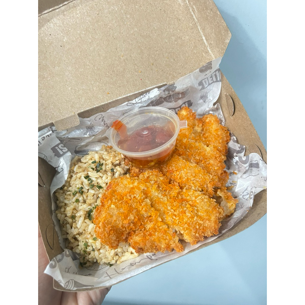 Nasi daun jeruk ayam katsu sambal bawang/sambal matah