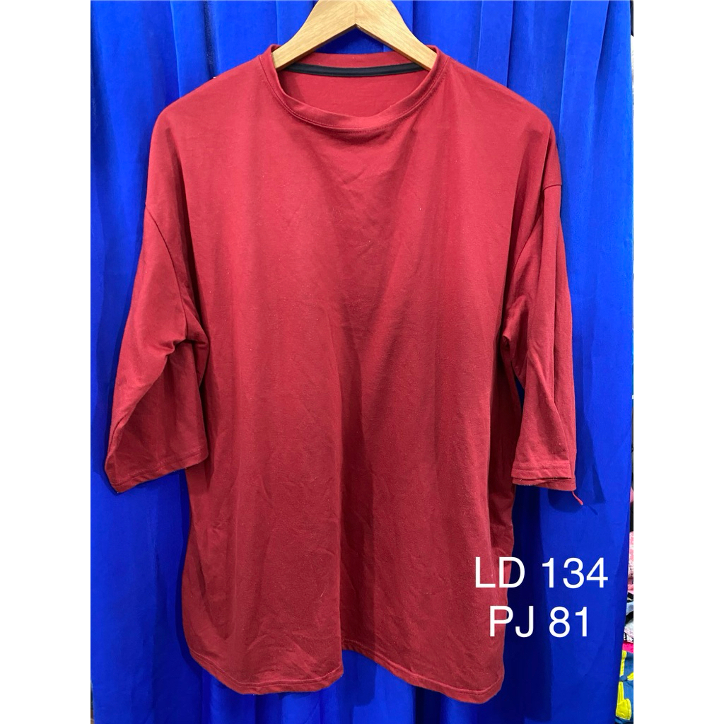 PL baju kaos oversize wanita warna merah maroon motif polos size XXL LD 134 PJ 81