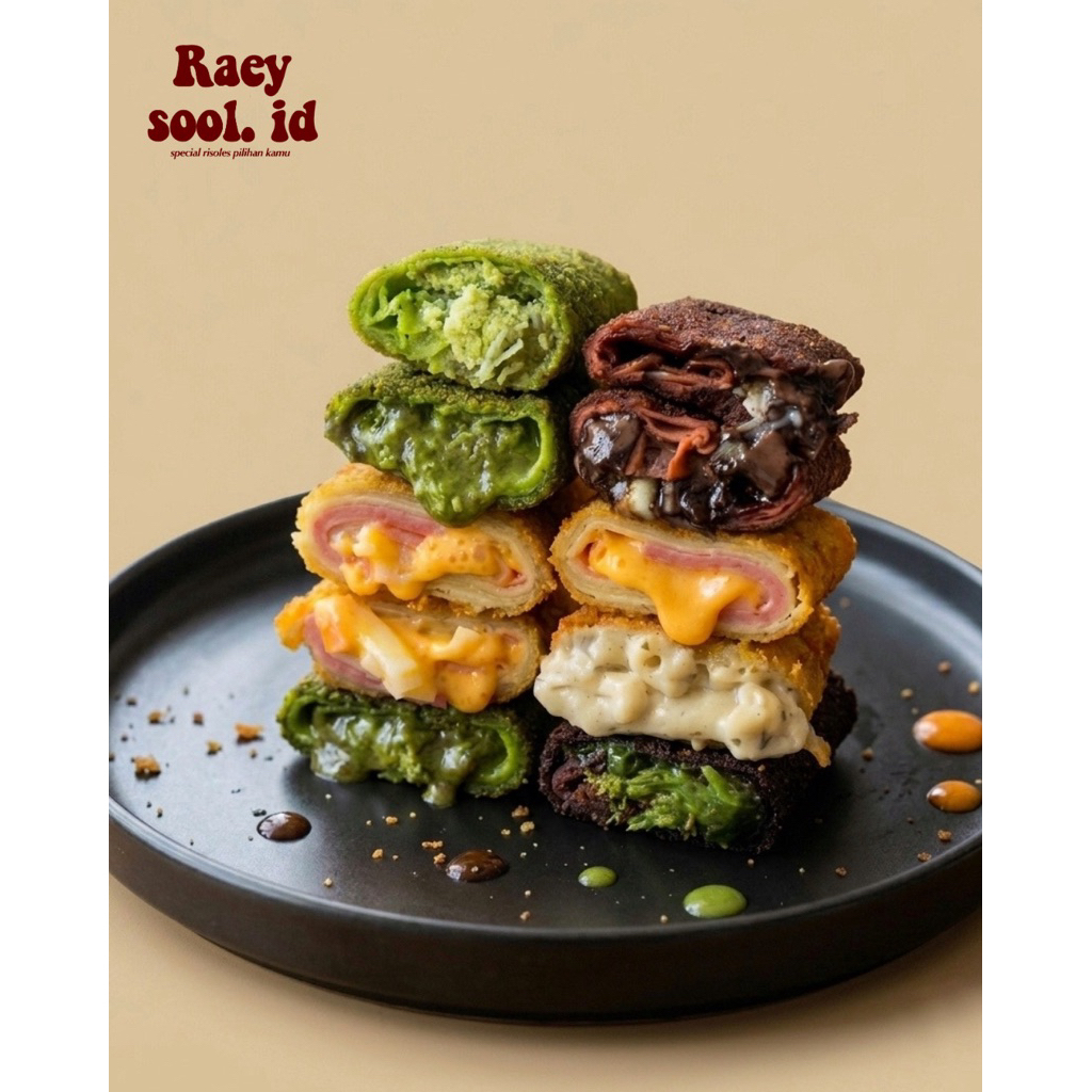Risoles frozen Coklat Keju, Matcha Keju, Mentai crab, Pistachio Kunafa