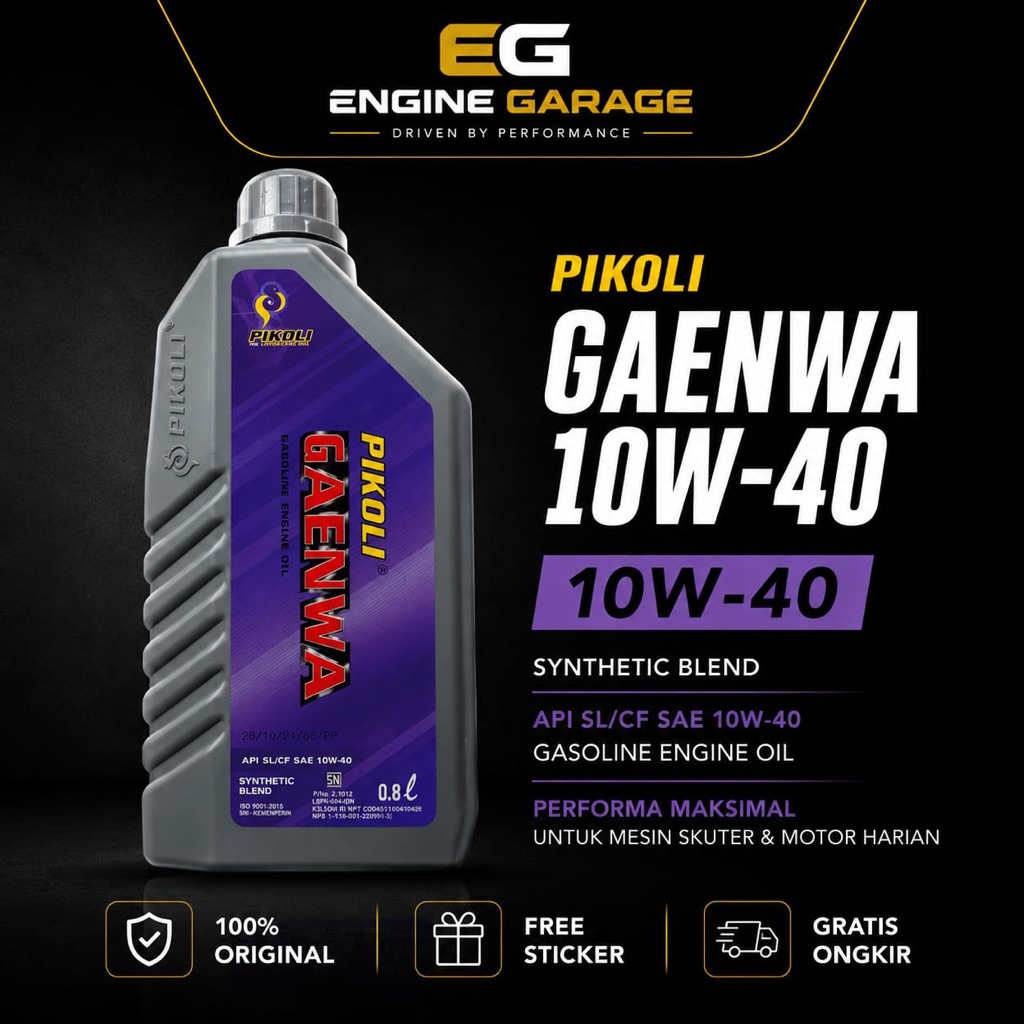 Oli Pikoli Gaenwa 10W40 1L Synthetic – Oli Motor Bebek 4T Wangi PASTI ORIGINAL - Bonus Sticker