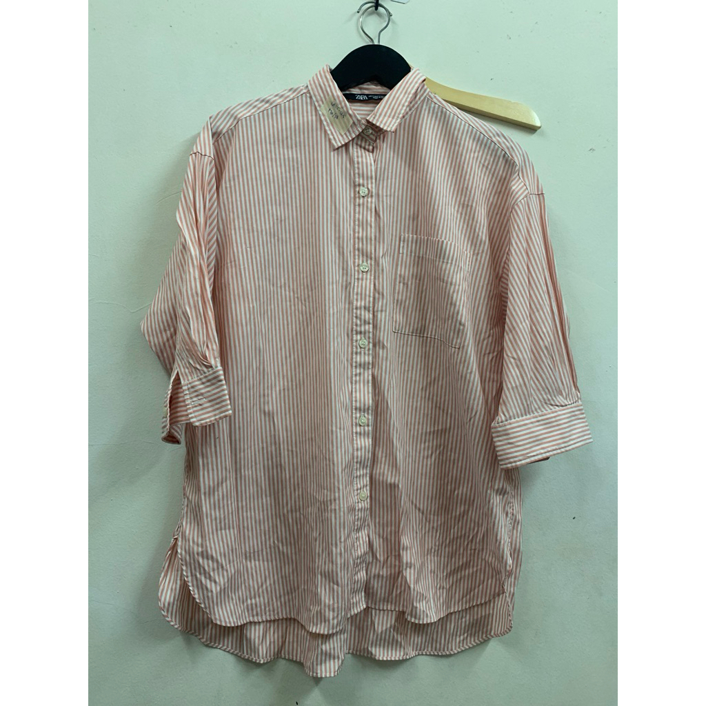 ZARA Kemeja Pink Salur Wanita | Zr minidress /Tunik