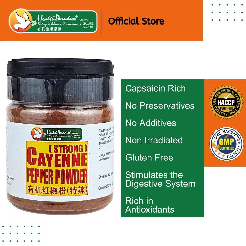 Health Paradise Organic Cayenne Pepper Powder Strong / Mild 130g