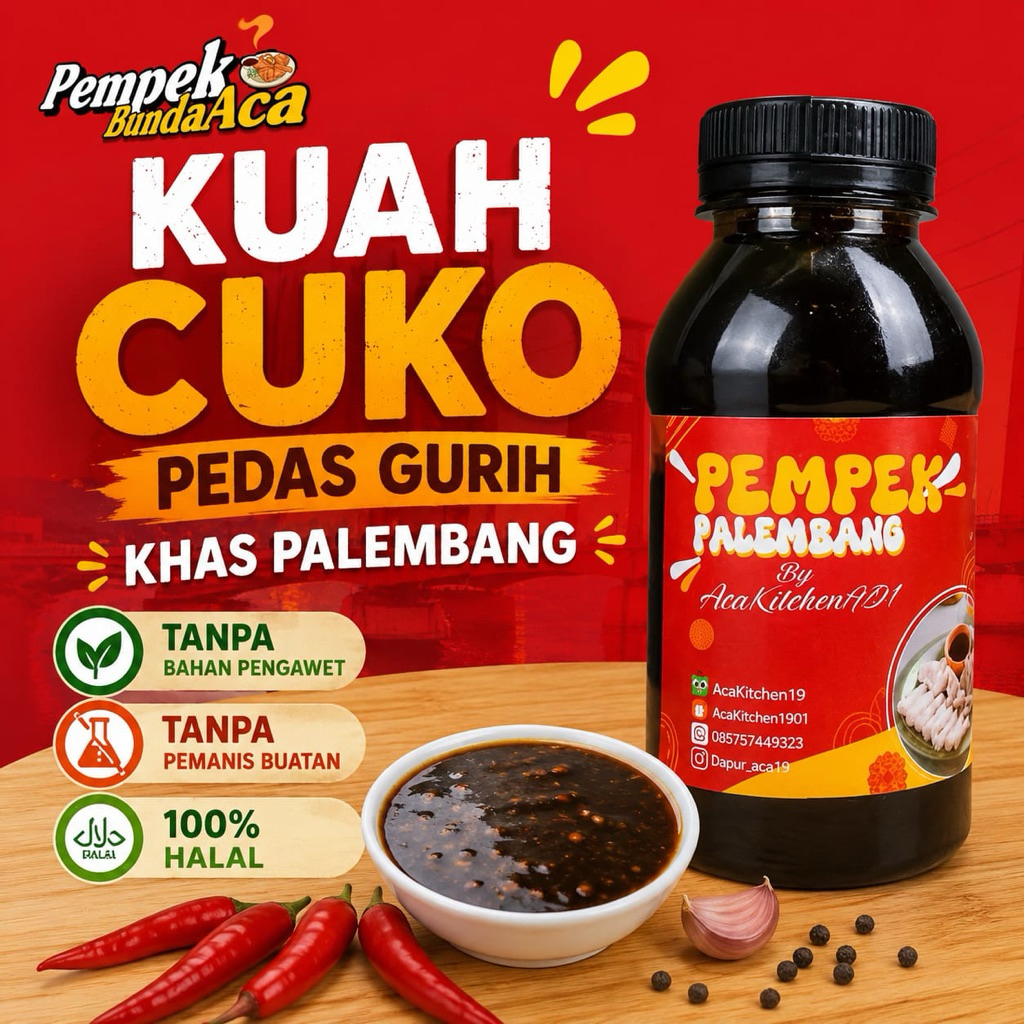 CUKO PEMPEK PEDAS GURIH | CUKO PEMPEK PALEMBANG| EKSTRA CUKO 250mL | 100mL