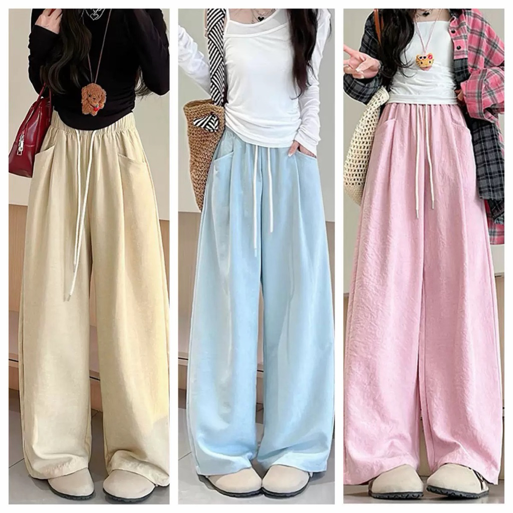 Celana Kulot Kain Baggy Wide Leg Korea Casual Wanita Cewek