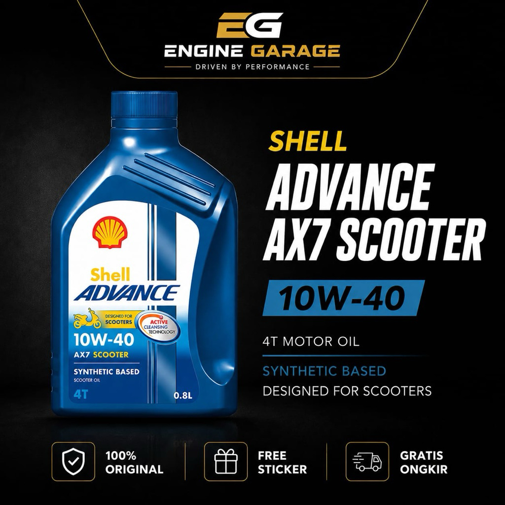 SHELL Advance AX7 Matic 10W40 0.8L/1L– Oli Motor Matic Synthetic PASTI ORIGINAL - Bonus Sticker