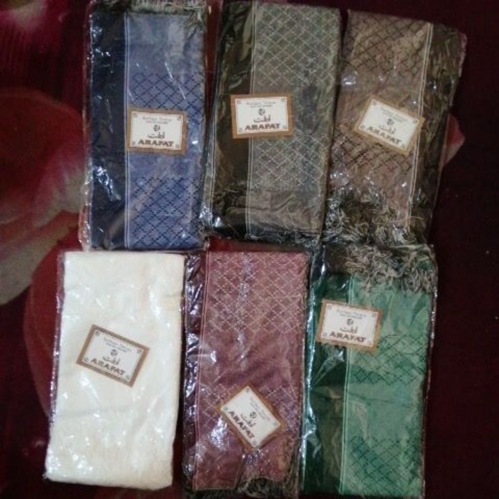 SORBAN TENUN ARAFAT MOTIF SONGKET WARNA & PUTIH - Lembut, Adem, Nyaman Digunakan