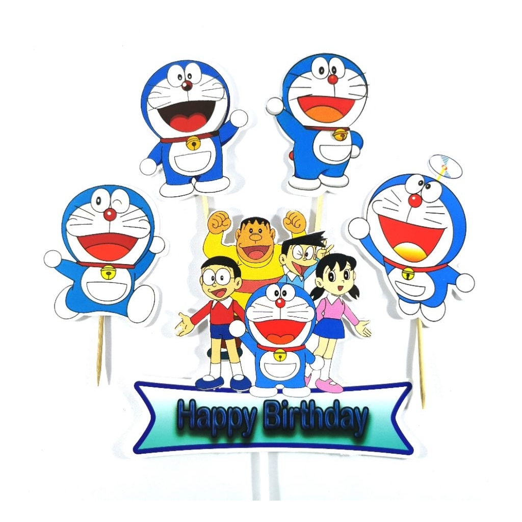 Topper cake / Topper kue / hiasan Tusukan karakter untuk cake ulang tahun Doraemon