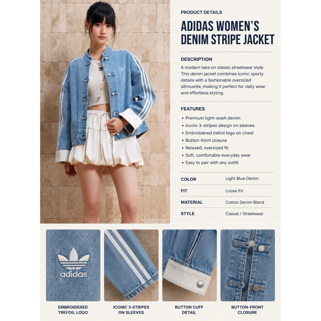Adidas Original Women’s Denim Stripe Jacket Pre-Order