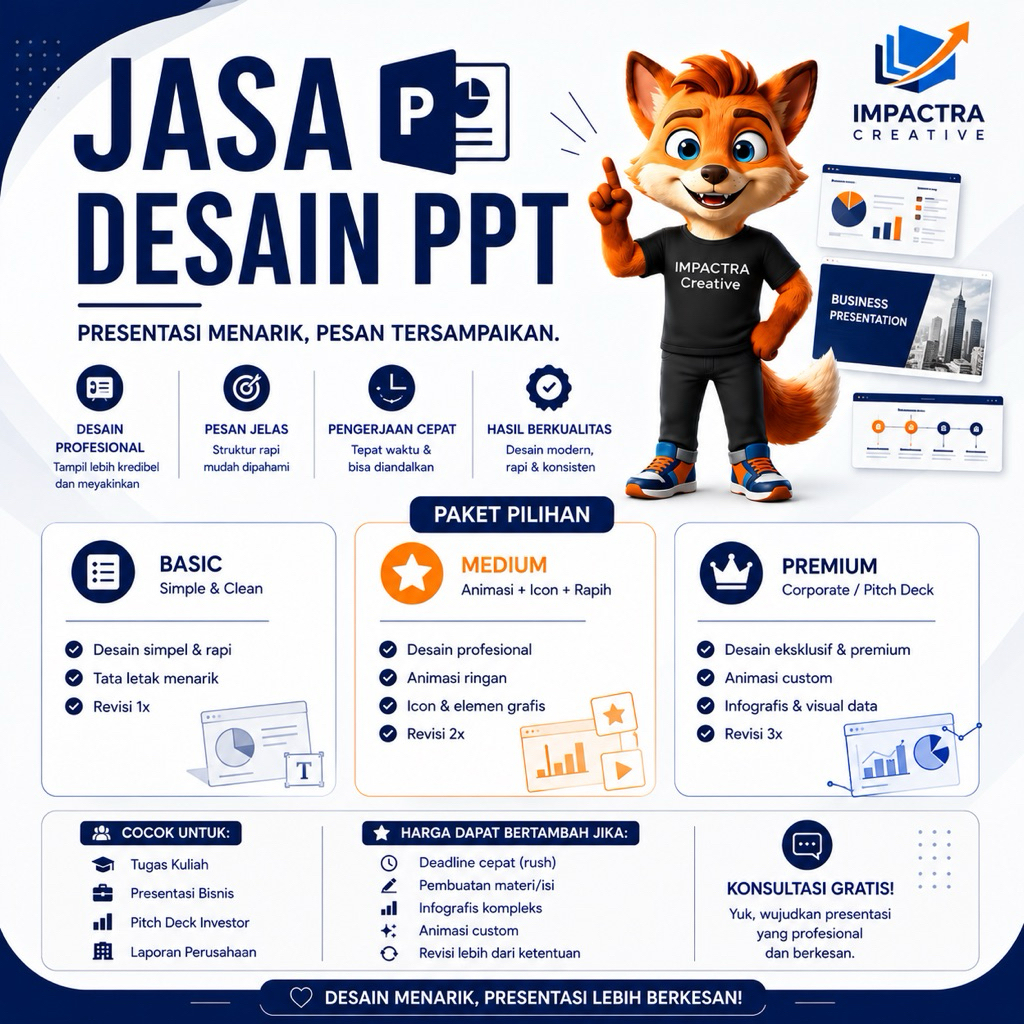 Jasa Desain PPT Profesional | PowerPoint Presentasi, Pitch Deck & Tugas Kuliah